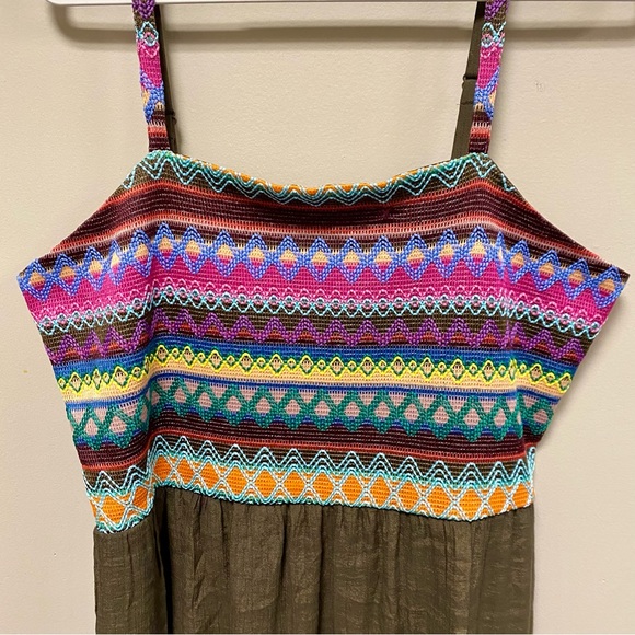 Cato Crochet Top Maxi Dress 👗 Sz L Brown Green & Pink NWOT - Picture 5 of 8